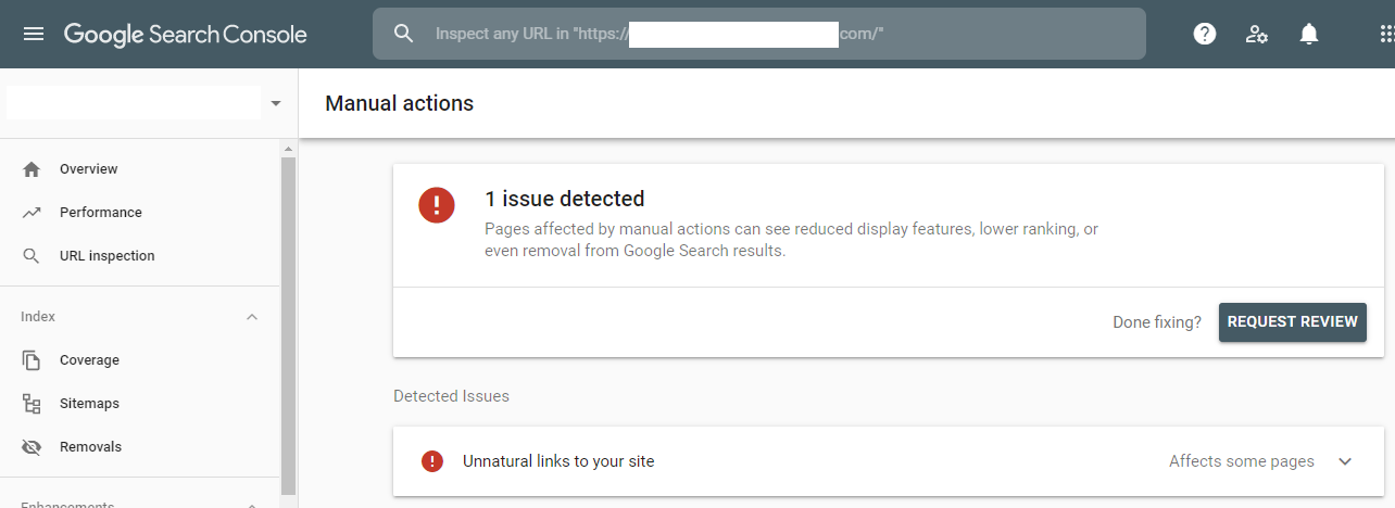 a screenshot of a google unnatural links penalty in search console.