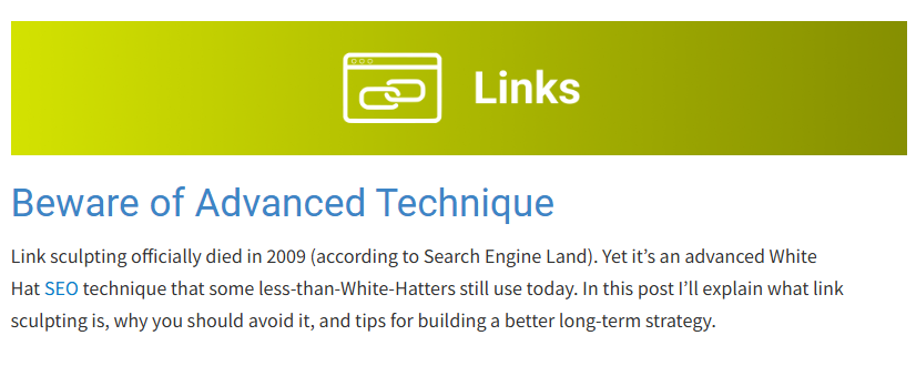 A Screenshot of a Caption Taken From A Blog Post on Link Sculpting by Spectrum Group.
