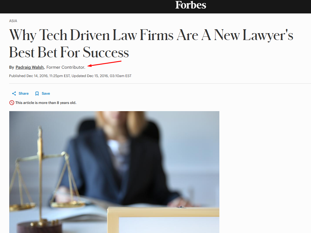 Screenshot of an example legal guest post on Forbes.